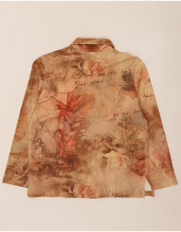 Vintage Damen Hemd IT 54 3XL Beige Blumen Baumwolle