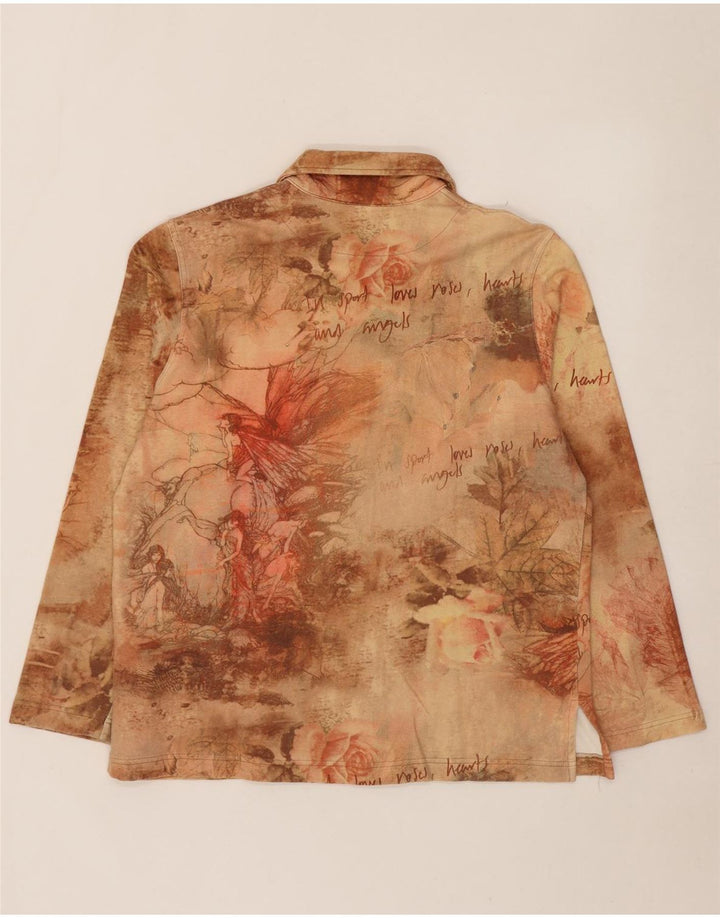 Vintage Damen Hemd IT 54 3XL Beige Blumen Baumwolle