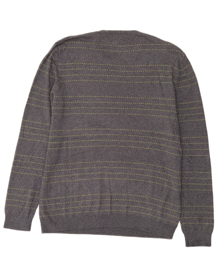 John Lewis Herren-Pullover mit Rundhalsausschnitt, mittelblau, gestreift, Baumwolle