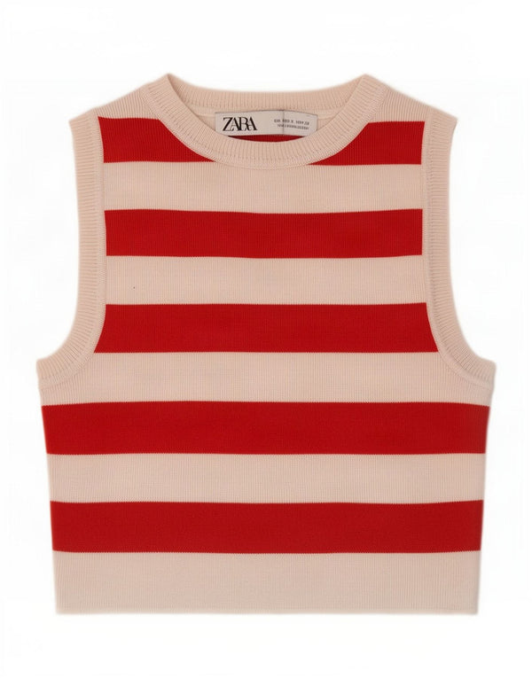 Zara Damen Crop Vest Top UK 8 Small Rot gestreift