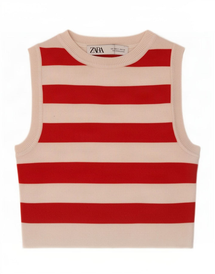 Zara Damen Crop Vest Top UK 8 Small Rot gestreift