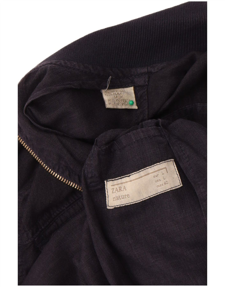 Zara Herren Utility Jacke UK 40 Large Marineblau Flachs