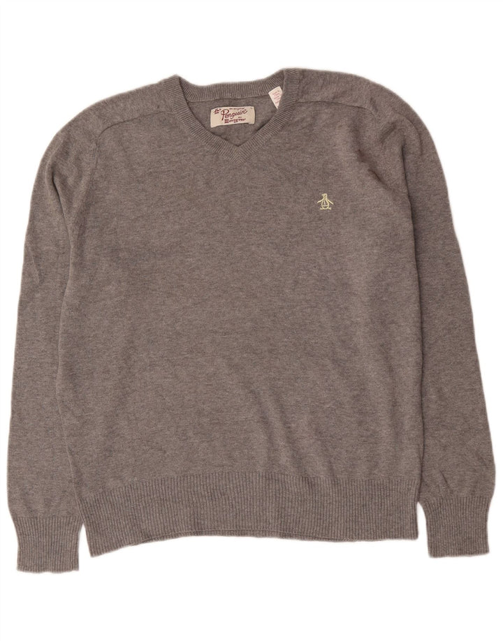 Penguin Herren-Pullover mit V-Ausschnitt, Größe L, Grau
