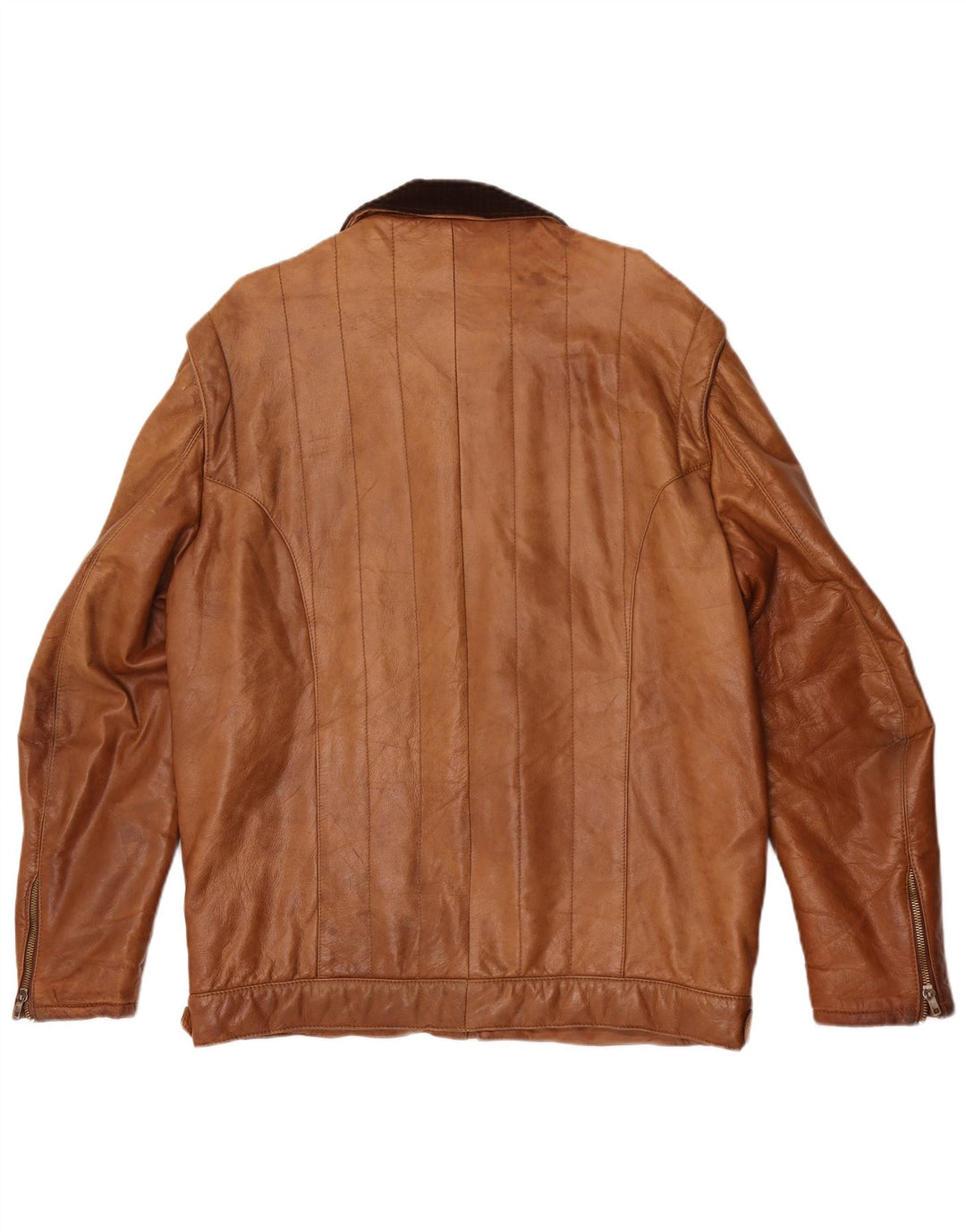 Vintage Herren Militärlederjacke IT 54 2XL Braun Farbblock