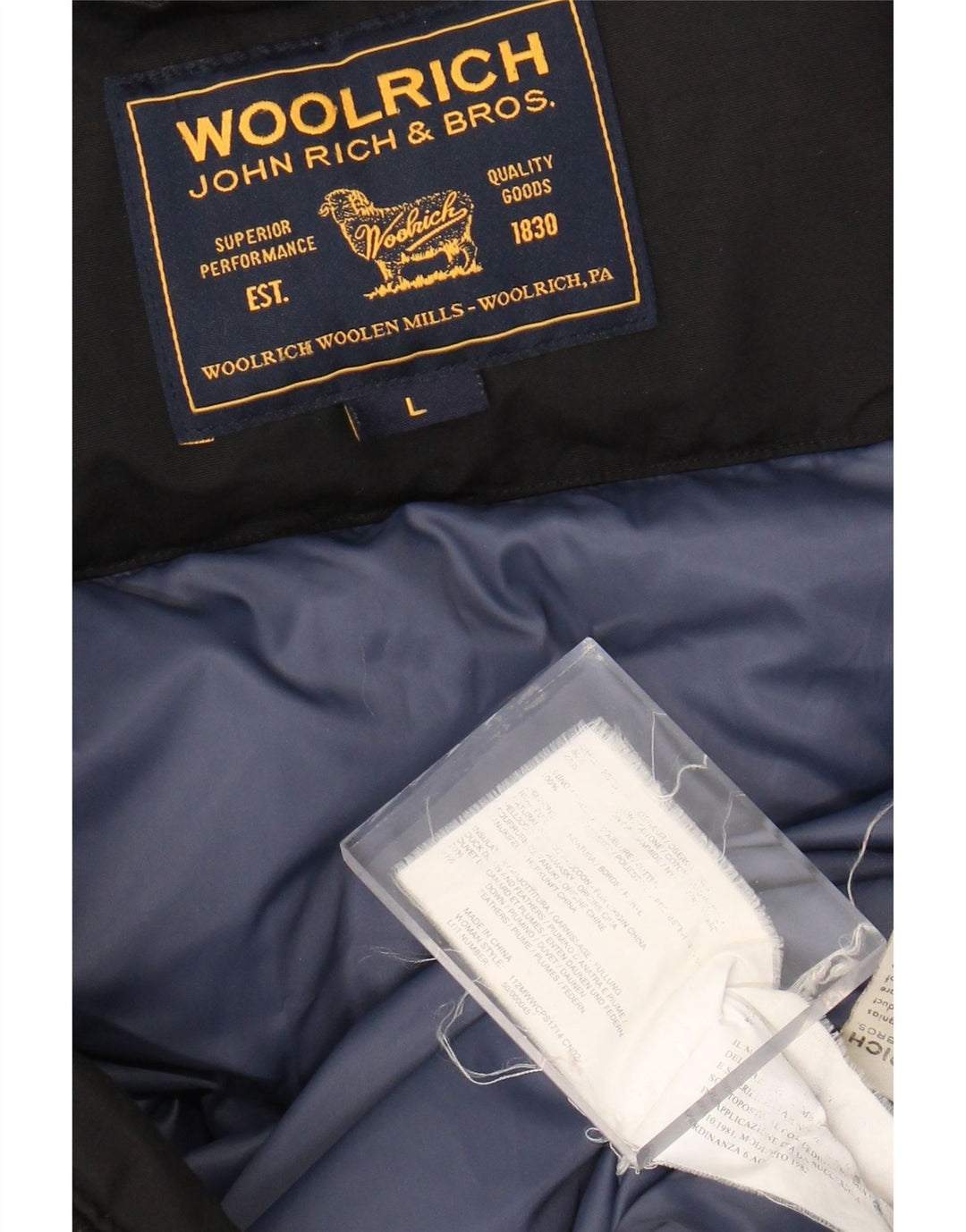 Woolrich Damen Wattierter Mantel UK 14 Große schwarze Baumwolle