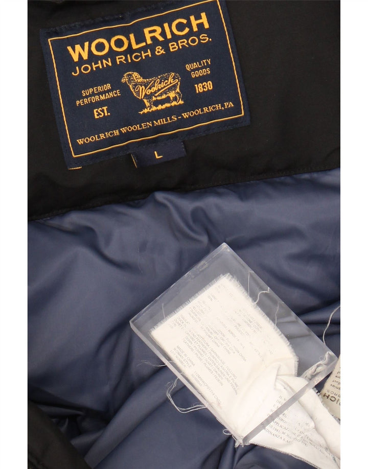 Woolrich Damen Wattierter Mantel UK 14 Große schwarze Baumwolle