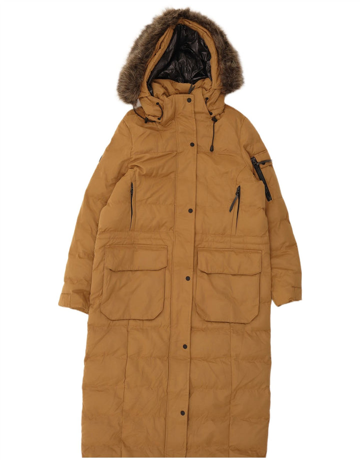 Superdry Wattierter Mantel mit Kapuze für Damen, UK 12, mittelbeigefarbenes Polyester