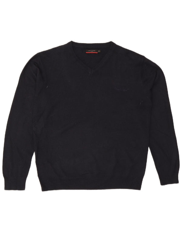 Pierre Cardin Mens V-Neck Jumper Sweater XL Navy Blue Acrylic