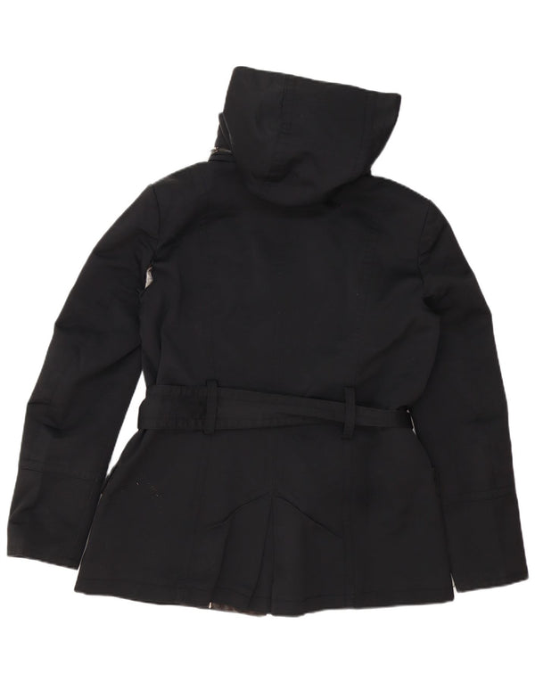 Zara Damen Wattierte Jacke mit Kapuze UK 18 XL Schwarz Baumwolle