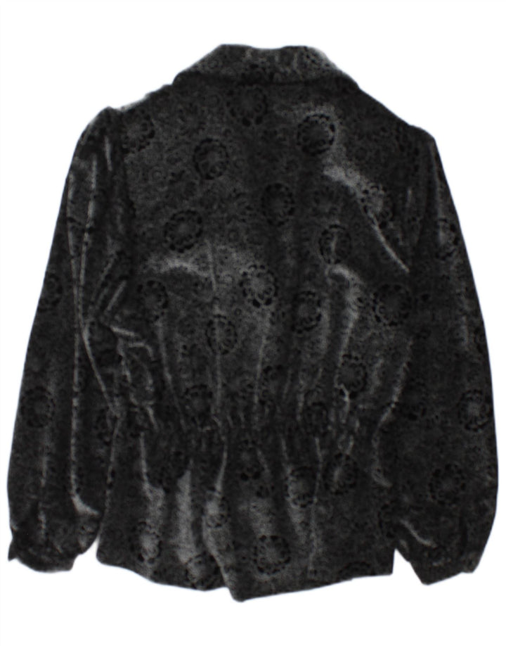 Vintage Damen 2-Knopf-Blazerjacke UK 14 Mittelschwarz geblümt