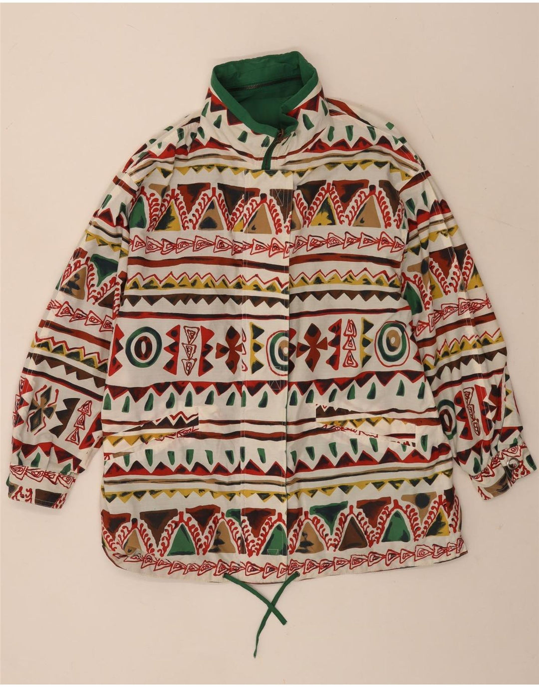 Vintage Damen Kapuzen-Wendejacke UK 16 Groß Grün Geometrisch
