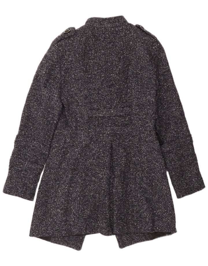 Zweireihiger Damenmantel von Zara, Gr. 10, Größe S, Marineblau meliert, Acetat