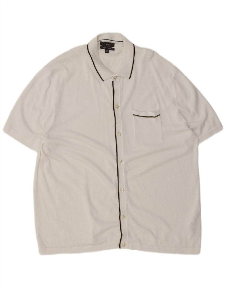 Marks & Spencer Herren-Cardigan mit kurzen Ärmeln, 2XL, Weiß, Modal