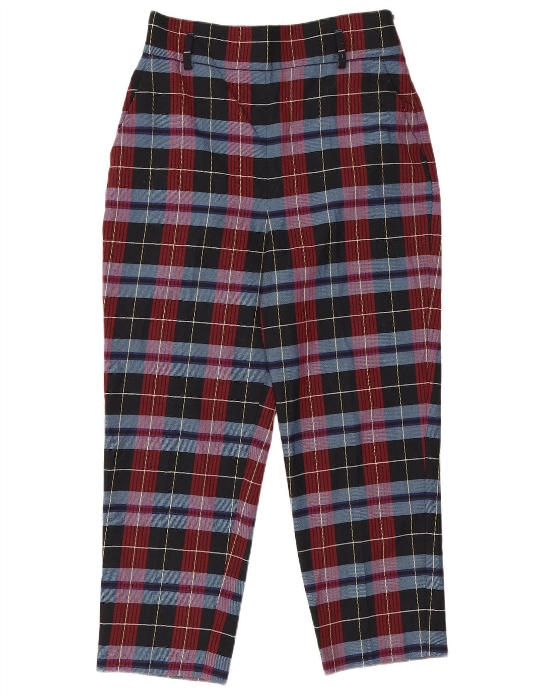 Zara Damen Tapered Cropped-Hose, Größe L, W30, L25, rot kariertes Polyester