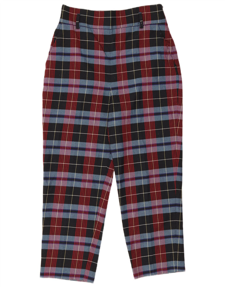 Zara Damen Tapered Cropped-Hose, Größe L, W30, L25, rot kariertes Polyester