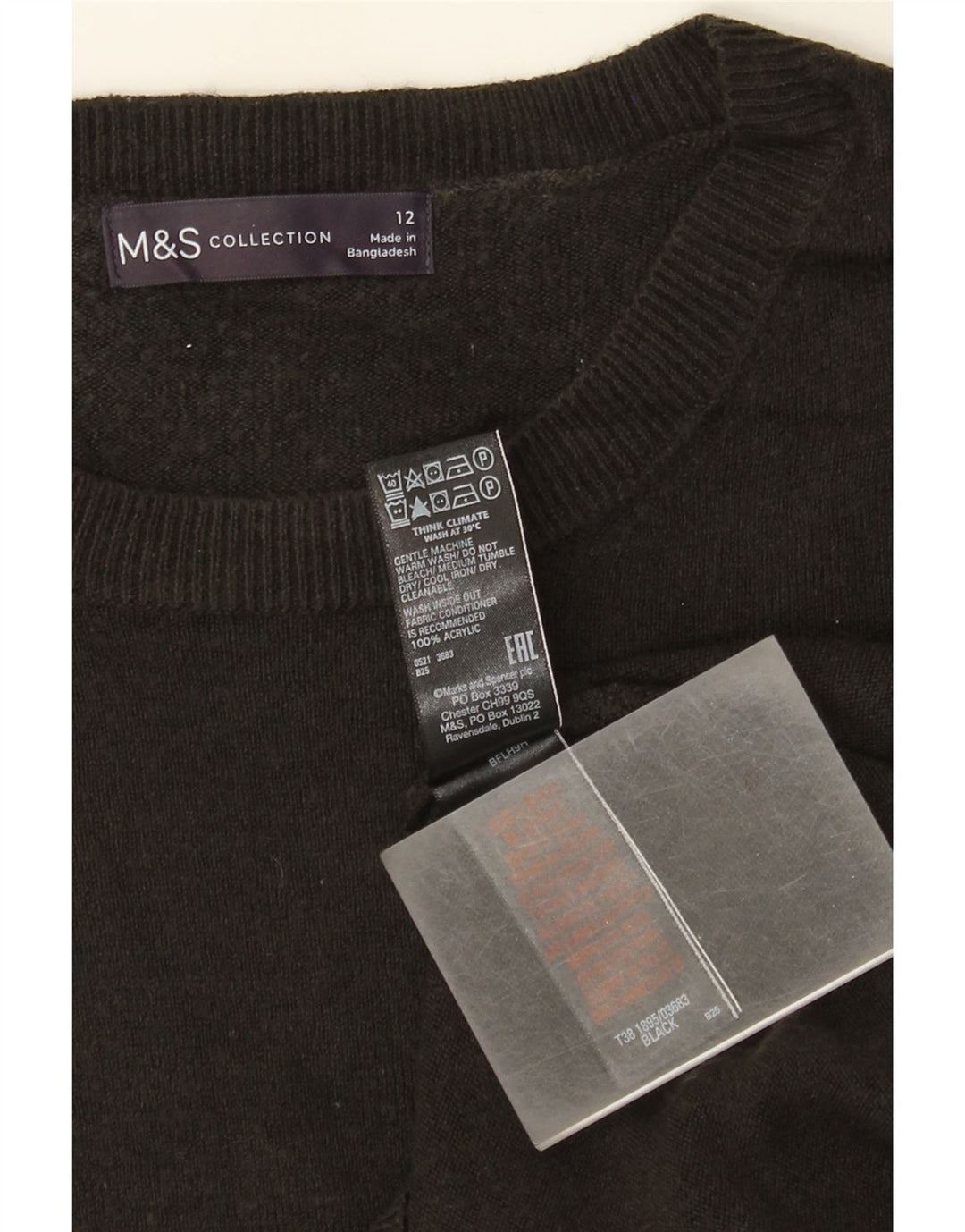 Marks & Spencer Damen-Pullover mit Rundhalsausschnitt, Gr. 12, Mittelschwarz, Acryl