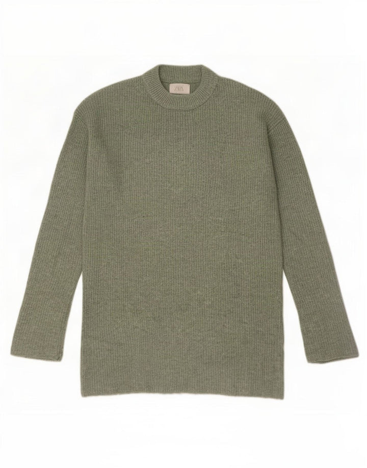 Zara Jungen-Pullover mit Rundhalsausschnitt, 11–12 Jahre, grünes Polyester