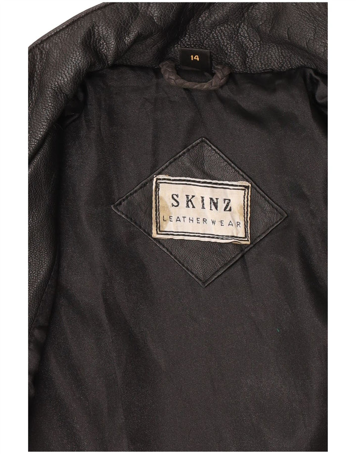 Skinz Damen Lederjacke UK 14 Großes schwarzes Leder