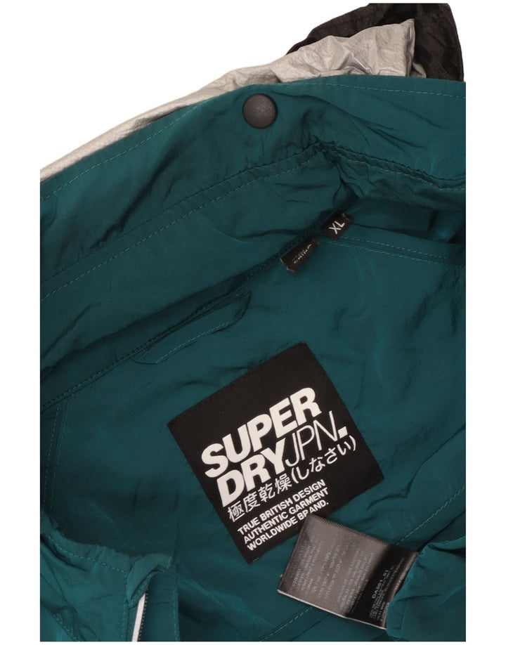 SUPERDRY Herren-Regenjacke mit Kapuze, UK 42, XL, grünes Colourblock-Nylon