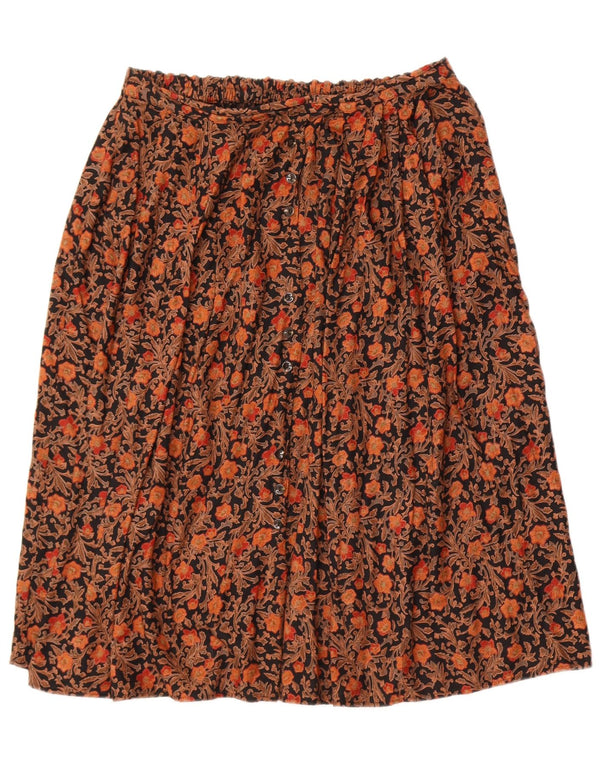 Vintage Damen A-Linienrock mit hoher Taille IT 56 4XL W36 Braun geblümt