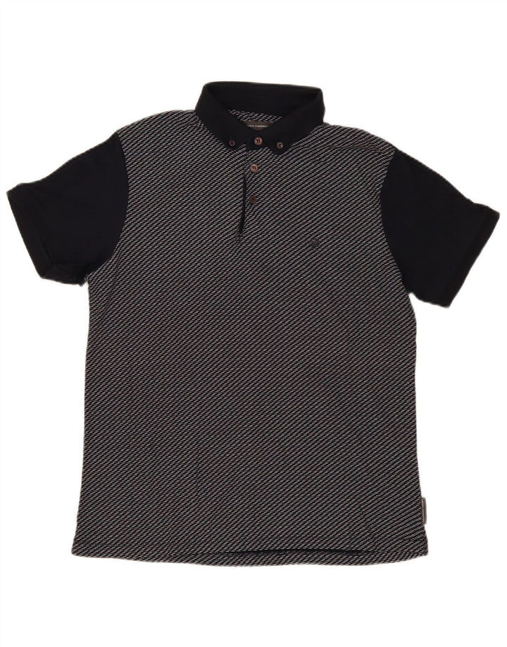 French Connection Herren-Poloshirt aus mittelblauer, gestreifter Baumwolle