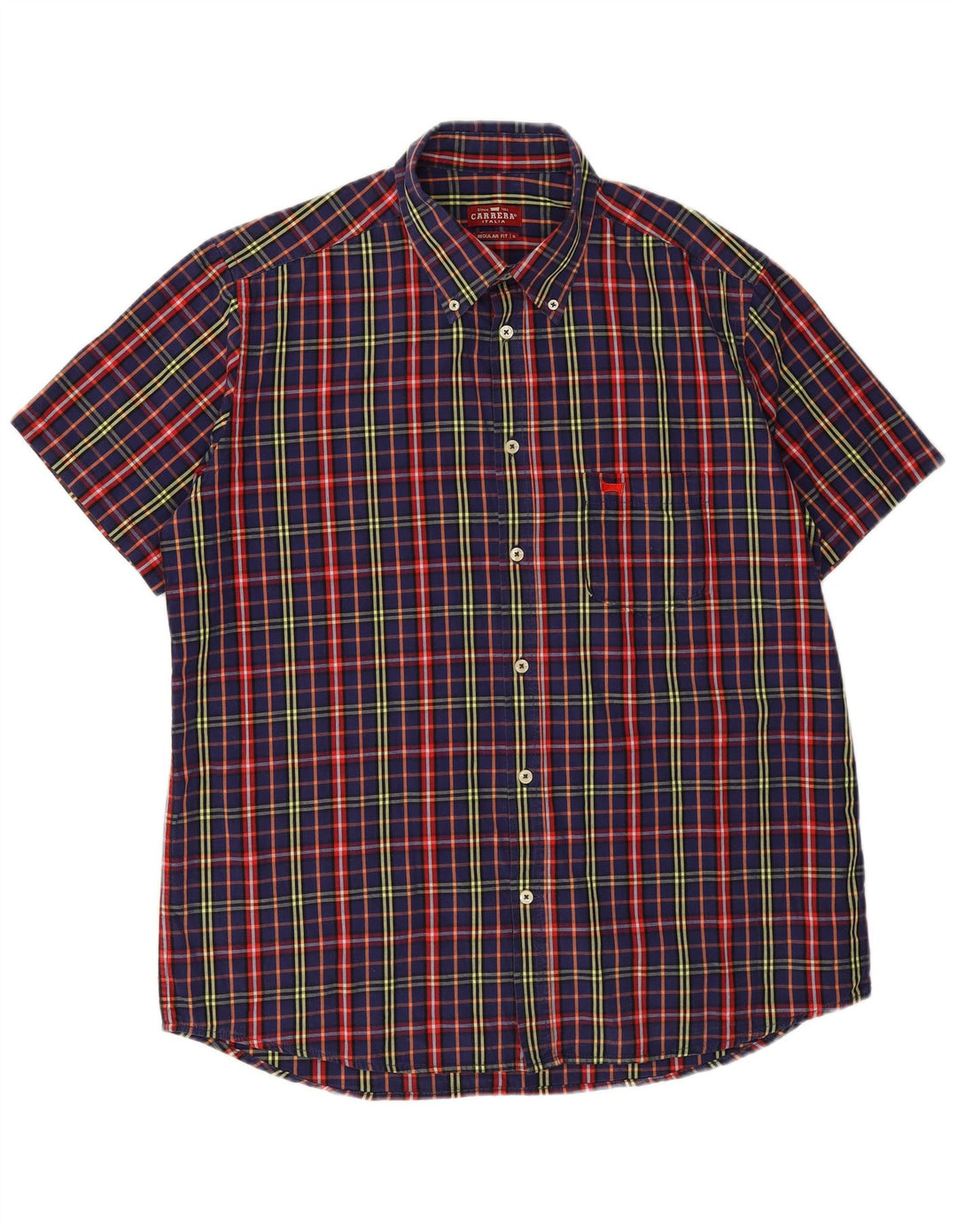 CARRERA Mens Regular Fit Short Sleeve Shirt XL Navy Blue Check
