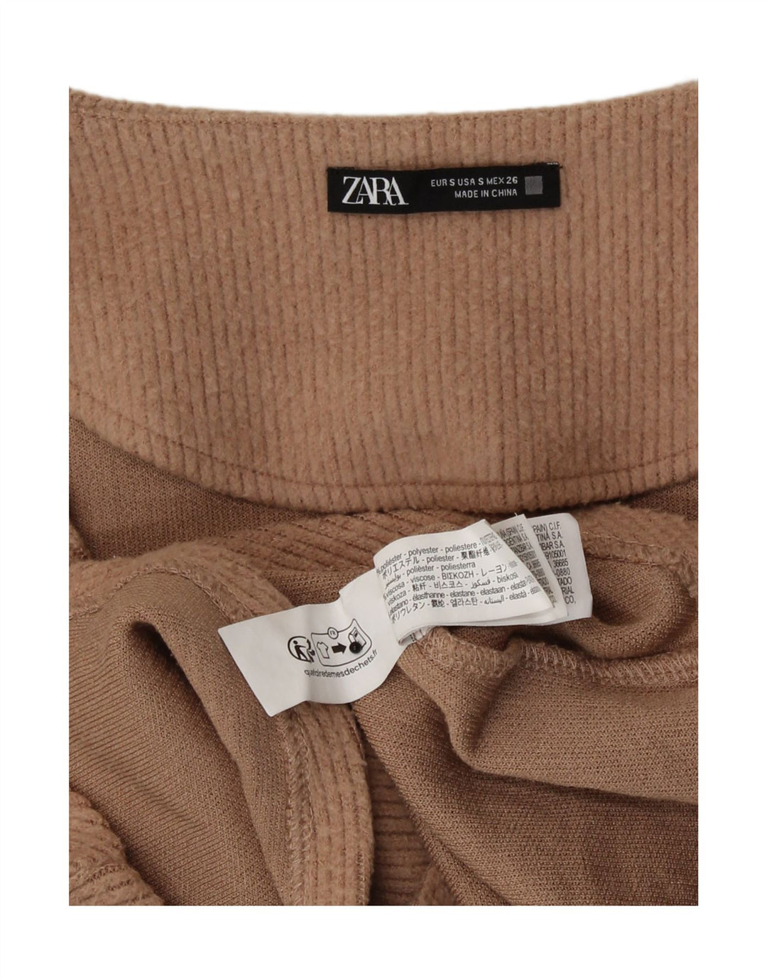 Zara Damen Crop Top Langarm UK 8 Small Braun Polyester
