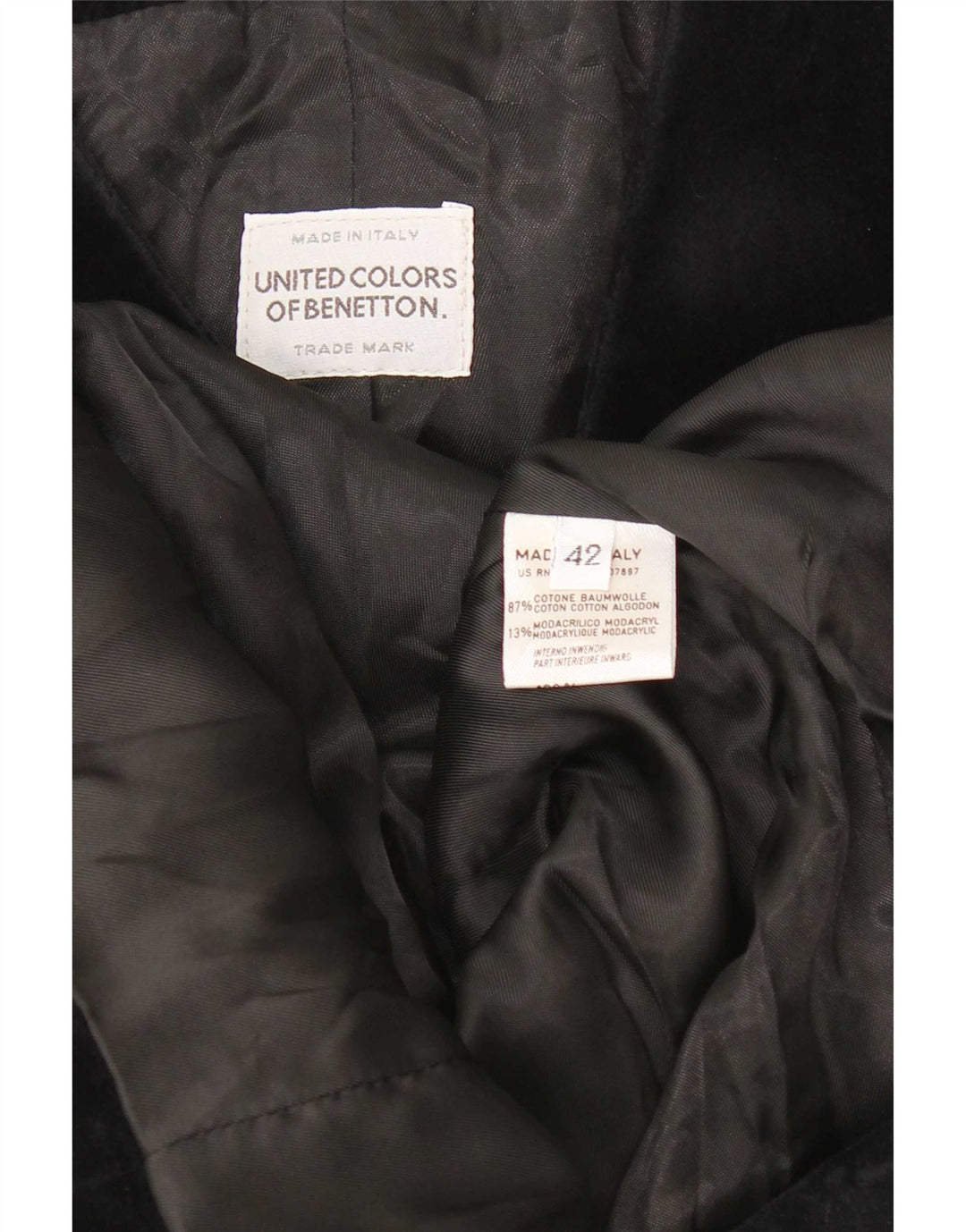 Benetton Damen-Blazer aus Samt mit 6 Knöpfen, Größe IT 42, mittelmarineblaue Baumwolle
