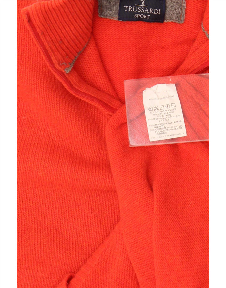 Trussardi Herren-Pullover mit Reißverschluss am Hals, große orangefarbene Wolle