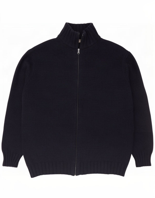 Zara Herren-Cardigan mit durchgehendem Reißverschluss, XL, marineblaue Wolle