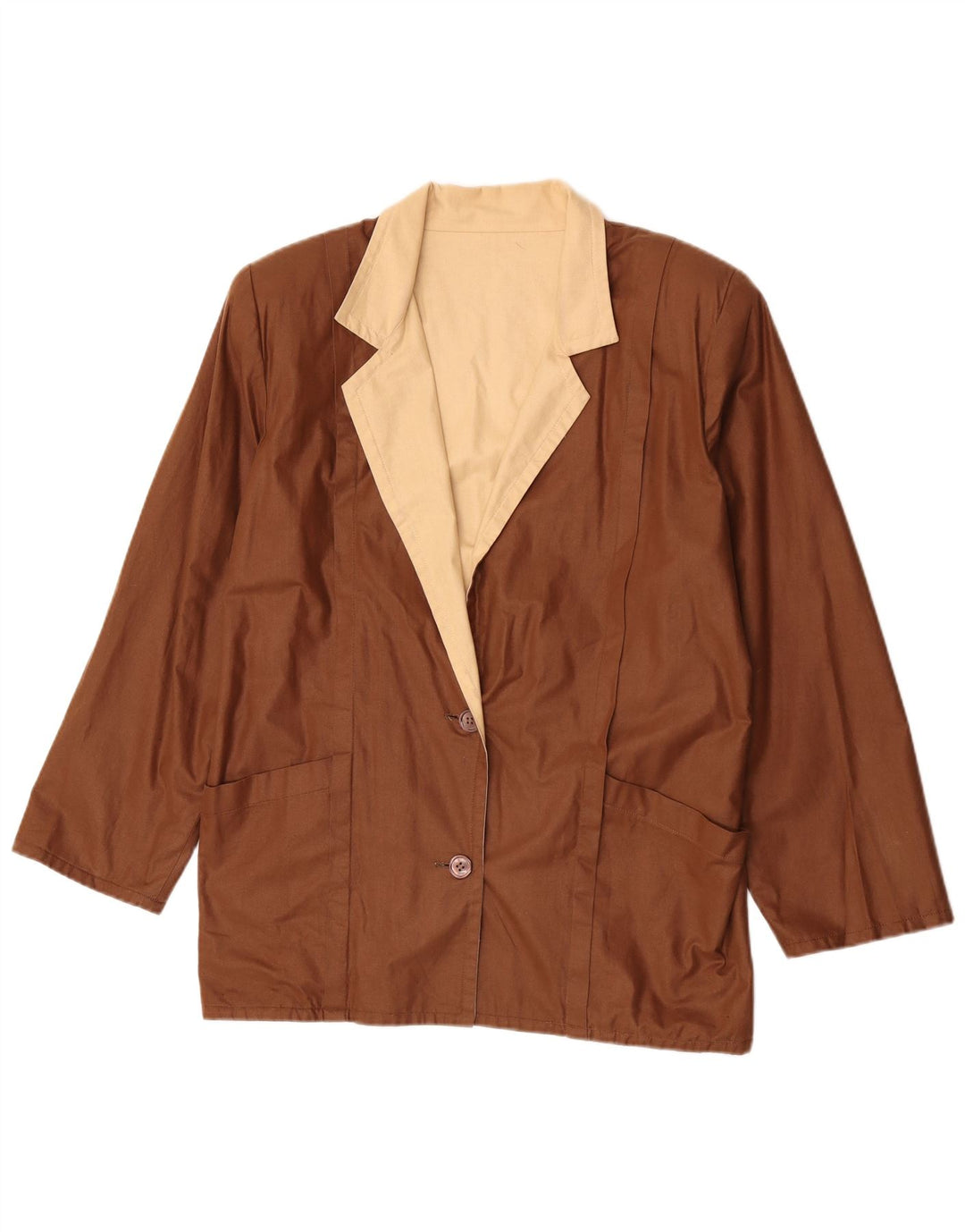 Vintage Damen 2-Knopf-Blazer-Jacke, UK 16, groß, braun, Farbblock