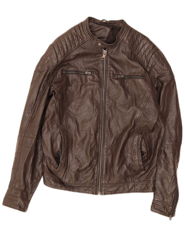 Jack & Jones Herren Lederjacke UK 40 Large Braun
