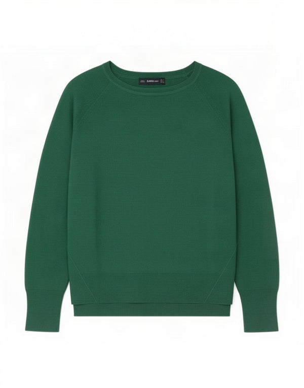 Zara Damen-Pullover mit U-Boot-Ausschnitt, übergroß, Gr. 10, Größe S, grüne Viskose