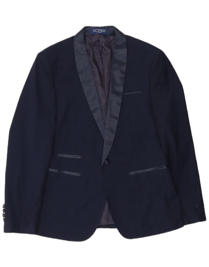 Vintage Herren 1 Knopf Blazer Jacke IT 52 XL Marineblau Polyester
