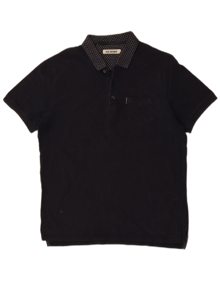 BEN SHERMAN Mens Polo Shirt Large Navy Blue Cotton