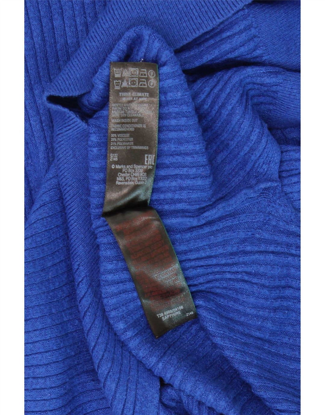 Marks & Spencer Damen-Pullover mit Reißverschluss am Hals, Gr. 10, Größe S, blaue Viskose
