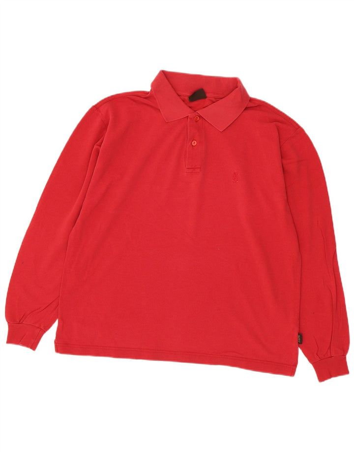 Rifle Herren-Langarm-Poloshirt aus mittelroter Baumwolle