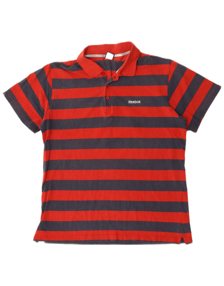 Reebok Herren-Poloshirt, groß, rot gestreift, Baumwolle
