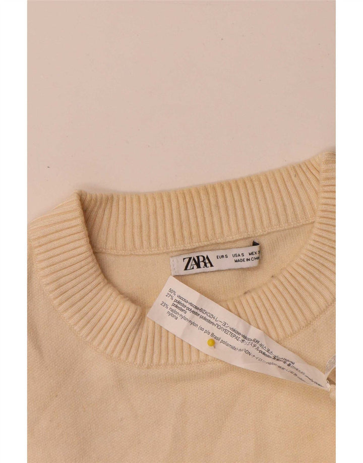 Zara Herren-Pullover mit Rundhalsausschnitt, klein, beige Viskose
