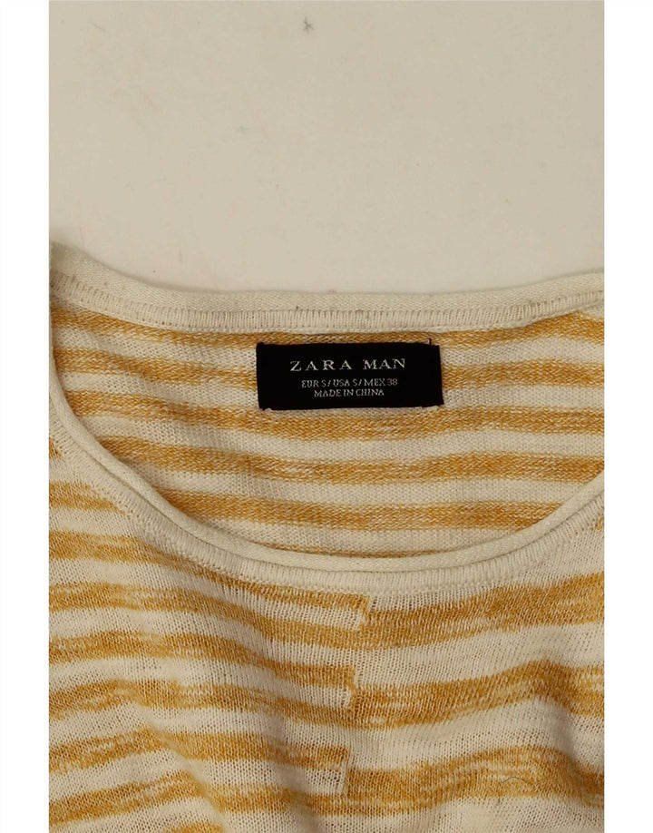 Zara Herren T-Shirt Top Small Gelb gestreift