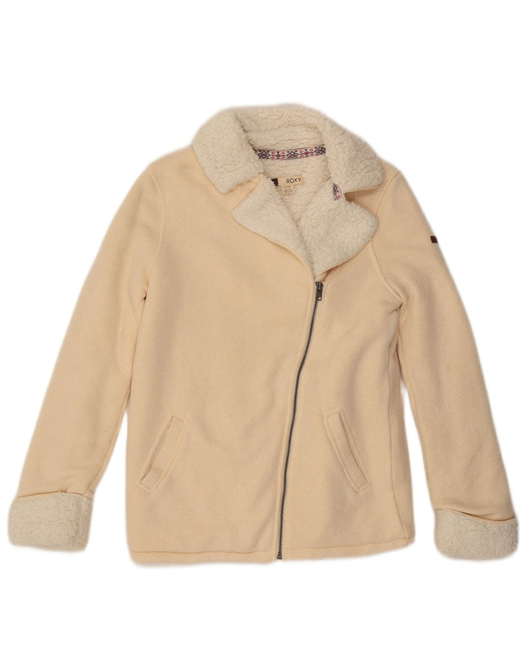 ROXY Sherpa-Trainingsanzugoberteil für Damen, UK-Gr. 10, Größe S, cremefarbene Baumwolle