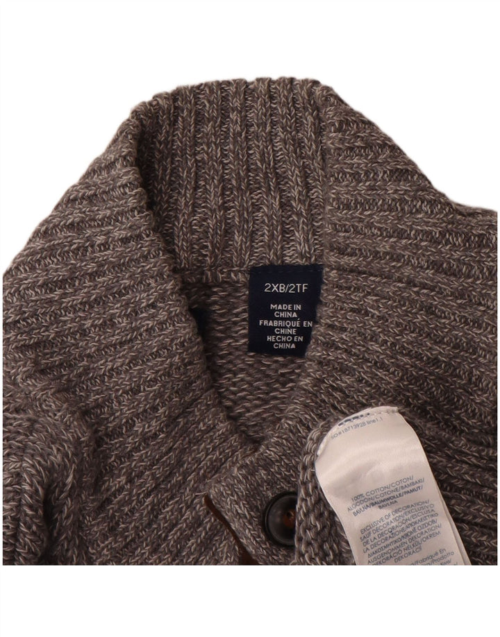 Chaps Herren-Pullover mit großem Knopfkragen, 2XL, grau meliert, Baumwolle