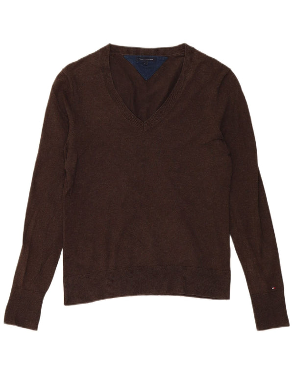 Tommy Hilfiger Damen-Pullover mit V-Ausschnitt, UK 14, Größe L, braun, Baumwolle