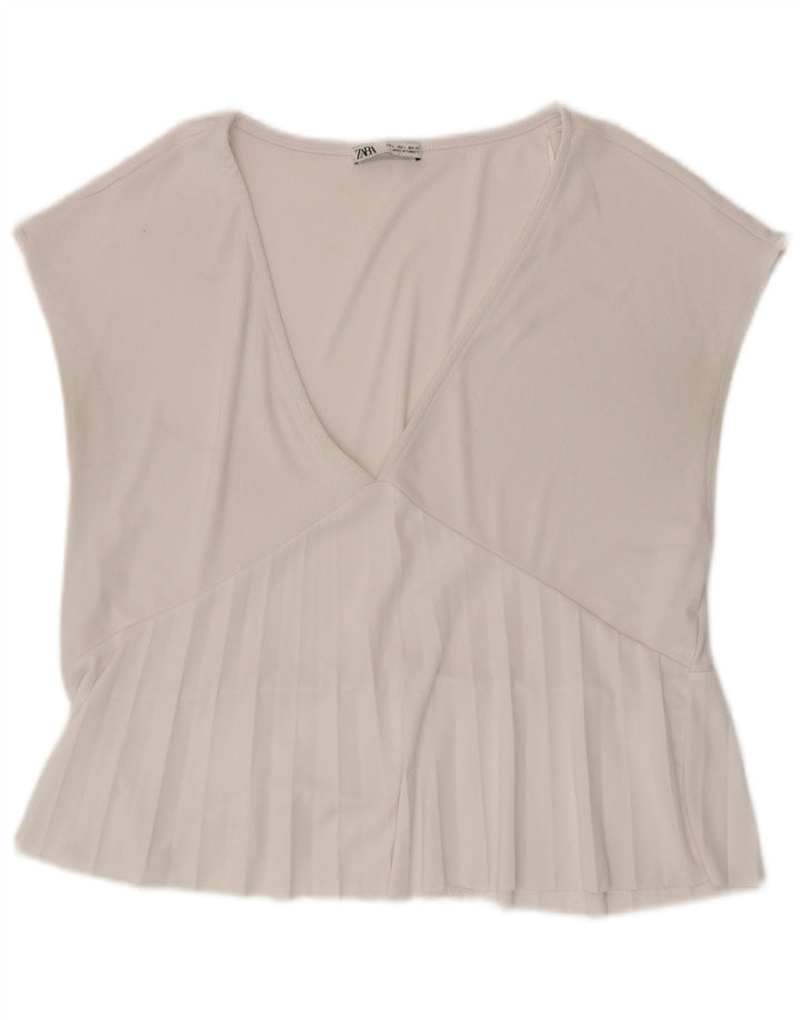 Zara Damen Blusenoberteil UK 16 Large Weiß Polyester