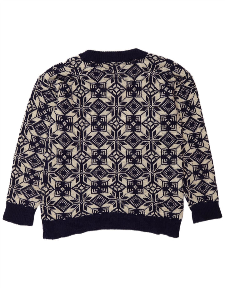 Vintage Herren-Pullover mit Rundhalsausschnitt, mittelgroß, Marineblau, Fair Isle