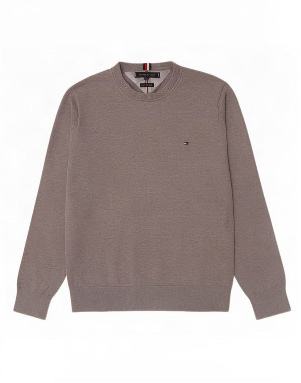 Tommy Hilfiger Herren-Pullover mit Rundhalsausschnitt, mittelgraue Baumwolle