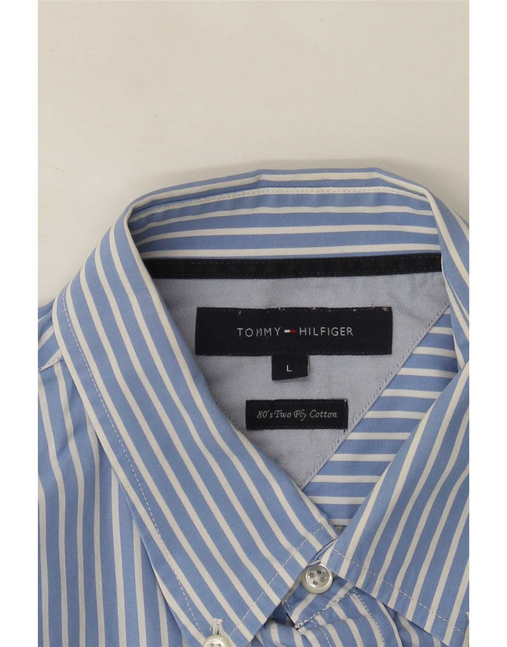 Tommy Hilfiger Herrenhemd, groß, blaue Nadelstreifen-Baumwolle