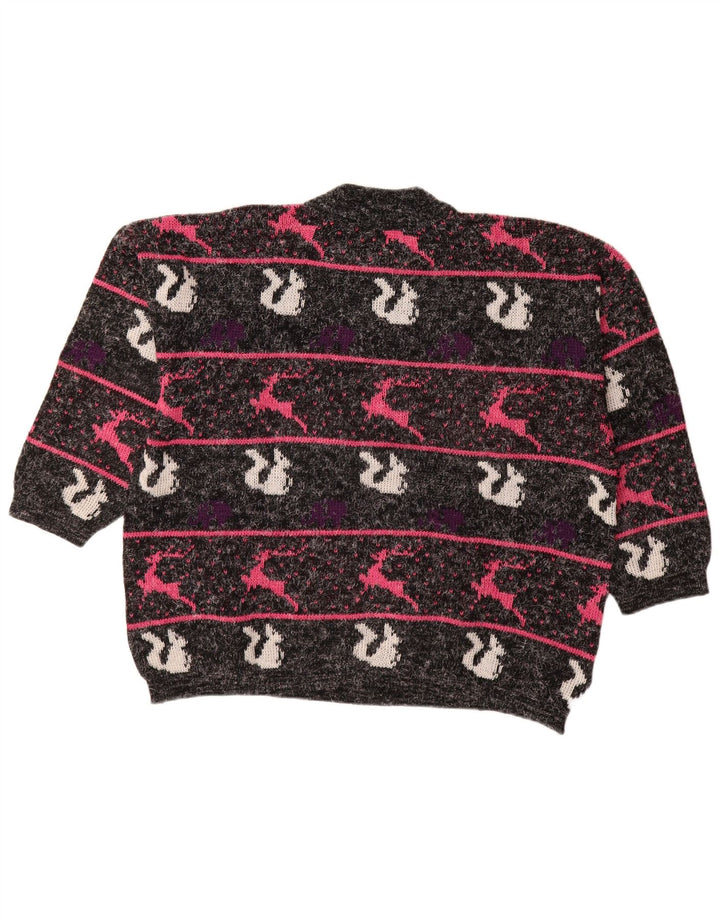 VINTAGE Damen Rollkragenpullover Pullover UK 18 XL Schwarz gestreift