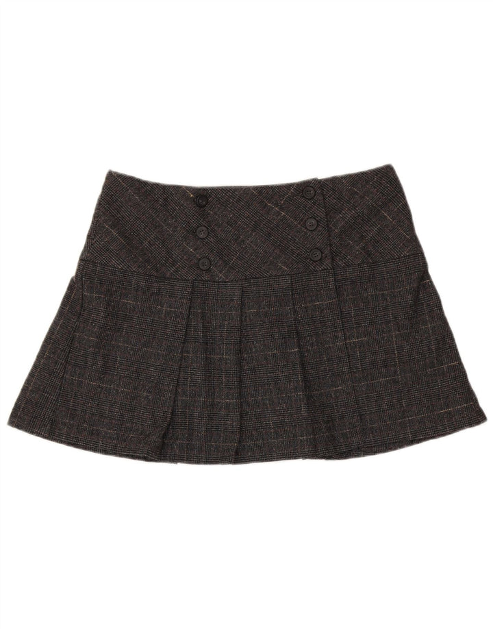 Benetton Damen Minirock IT 44 Medium W34 Graue Hahnentritt-Schurwolle
