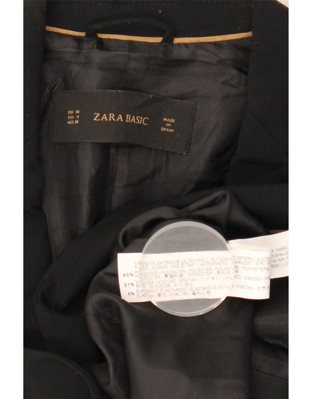 Zara Damen 1-Knopf-Blazerjacke EU 36 XS Schwarz Polyester